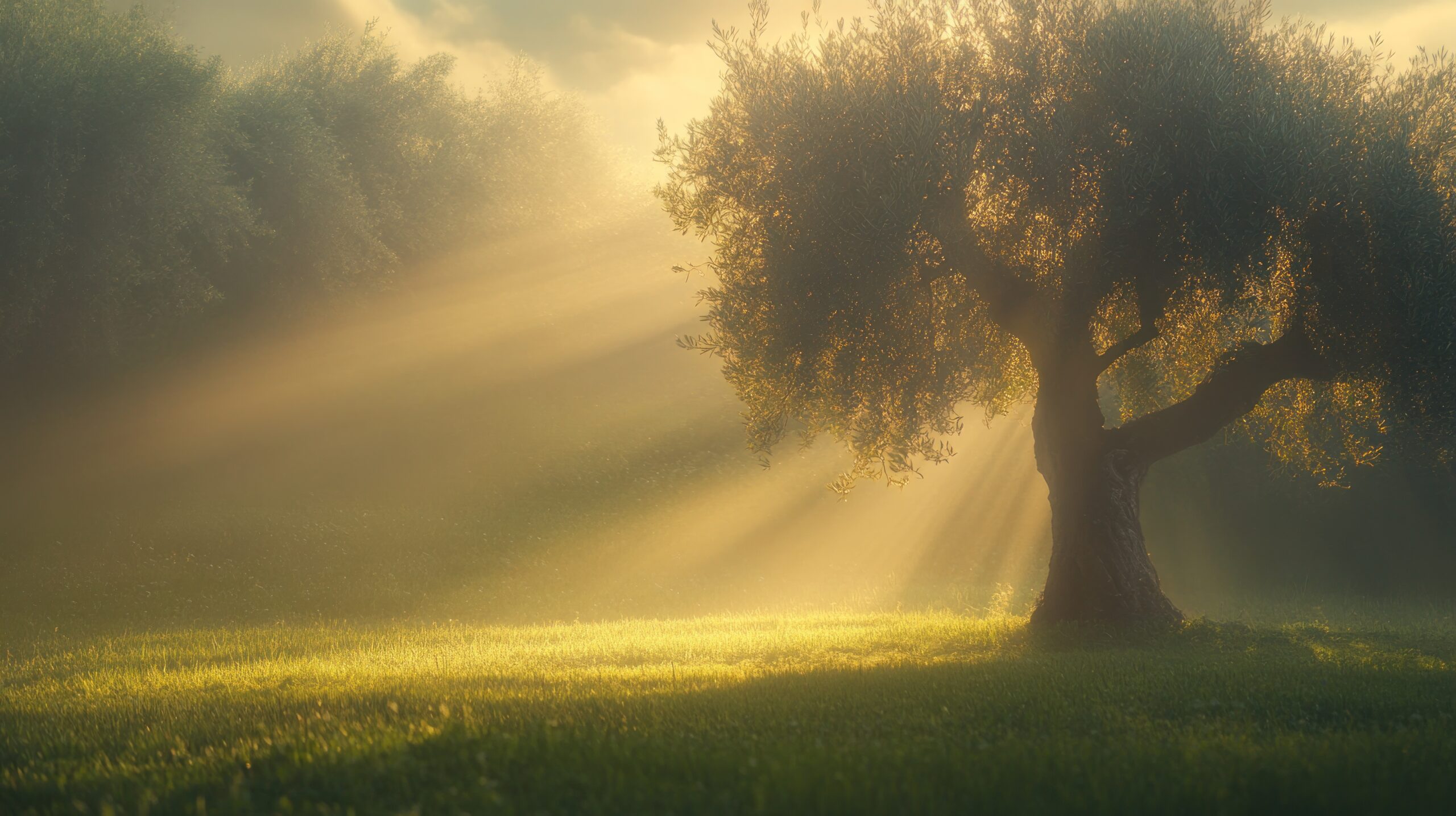 A strong olive tree standing in sunrise light, symbolizing resilience, growth, and healing from childhood trauma.